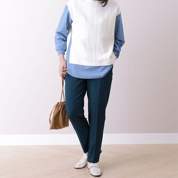 BELLUNA（ベルーナ）の「ケーブルジャカード切替重ね着風チュニック（チュニック）」｜詳細画像