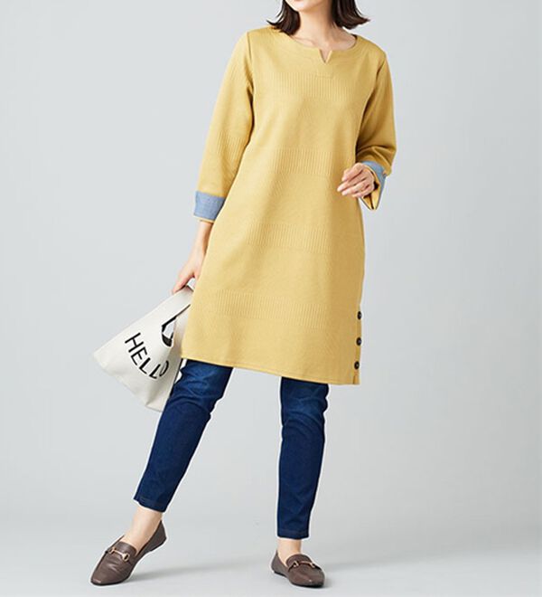 BELLUNA（ベルーナ）の「ボタン使いボーダージャカードワンピース（その他ワンピース）」｜詳細画像