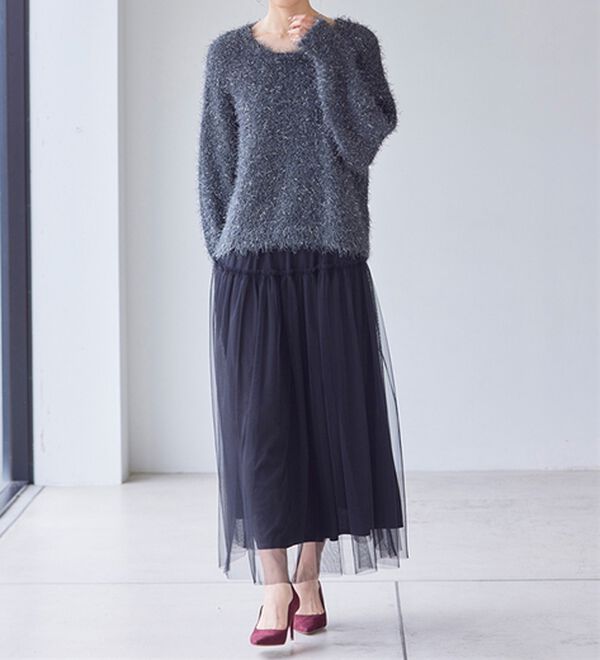 RANAN（ラナン）の「ふわっと可愛いフリルギャザーチュールスカート（ロングスカート）」｜詳細画像