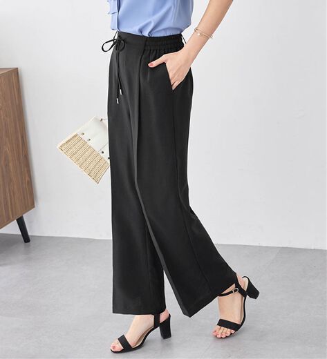 今期物▲素敵*リボンワイドパンツ ／ガウチョパンツ*Ｍ（9～11号）*黒*未使用 ワイドパンツ レディース ベルーナ公式 長 薄手 ４つの機能付ひんやり共布リボン付ワイドパンツ