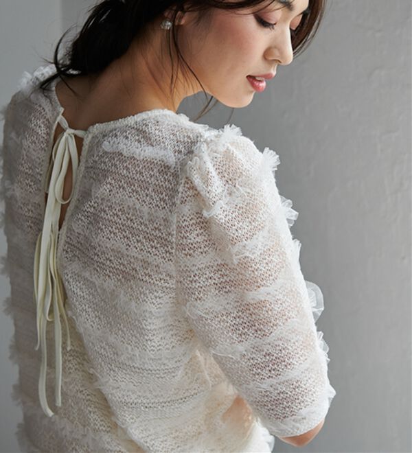 RANAN（ラナン）の「フリルレースパフスリーブトップス（カットソー）」｜詳細画像