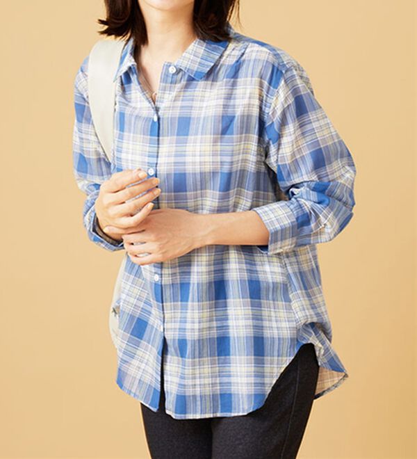 BELLUNA（ベルーナ）の「涼やか綿１００％シアー素材チェックシャツ（チュニック）」｜詳細画像