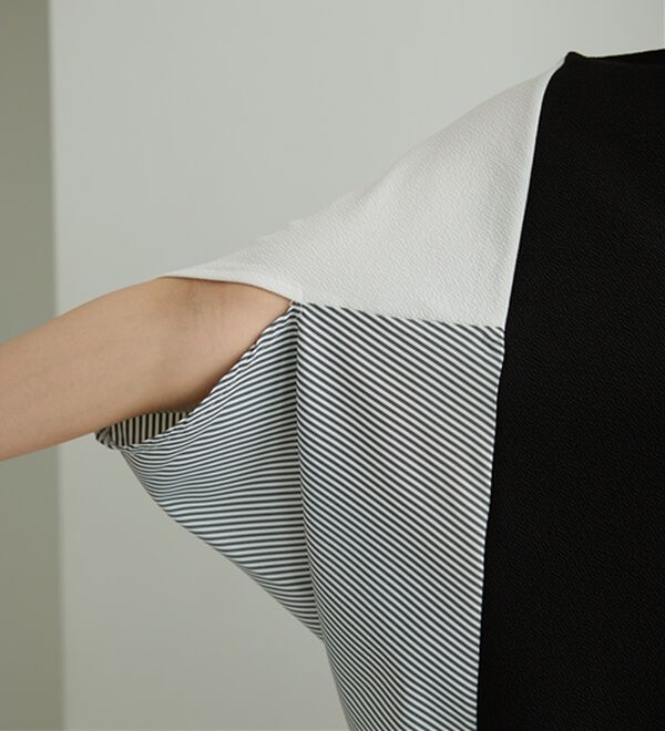 BELLUNA（ベルーナ）の「ストライプ配色切替ドルマンプルオーバー（カットソー）」｜詳細画像