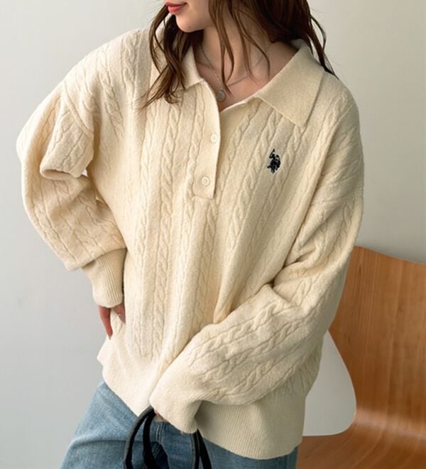 GeeRA（ジーラ）の「【Ｕ．Ｓ．ＰＯＬＯ　ＡＳＳＮ．】衿付ケーブルニット（ニット・セーター）」｜詳細画像