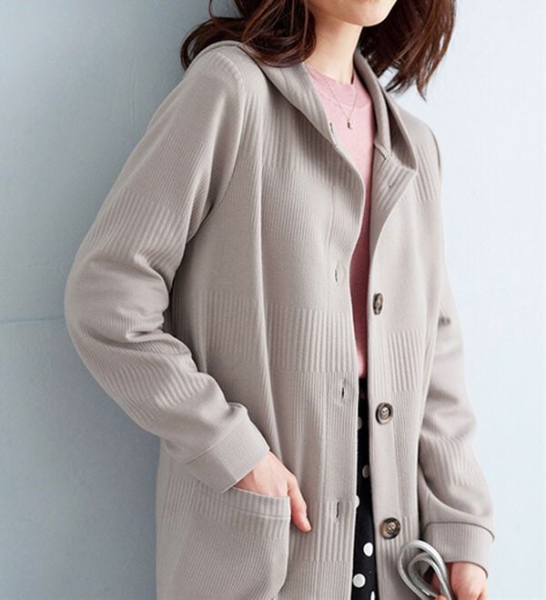 BELLUNA（ベルーナ）の「ボーダージャカード素材フードカーディガン（その他ジャケット）」｜詳細画像