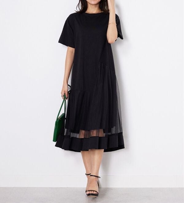 BELLUNA（ベルーナ）の「【Ｌａｇｒｉｌｕａ】裾チュール切替ロング丈ワンピース（カットソーワンピース）」｜詳細画像