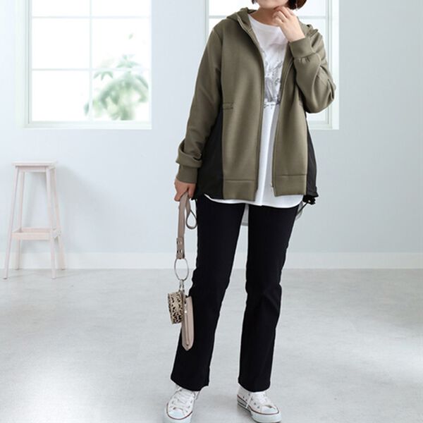 BELLUNA（ベルーナ）の「異素材切替フードジャケット（ノーカラージャケット）」｜詳細画像