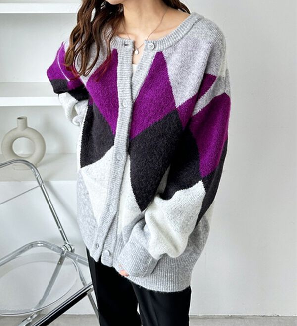 GeeRA（ジーラ）の「アーガイルシャギーニットカーディガン（ニットカーディガン）」｜詳細画像