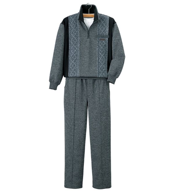 「上品さにこだわる紳士の杢調ホームスーツ（メンズルームウェア）」｜グレー