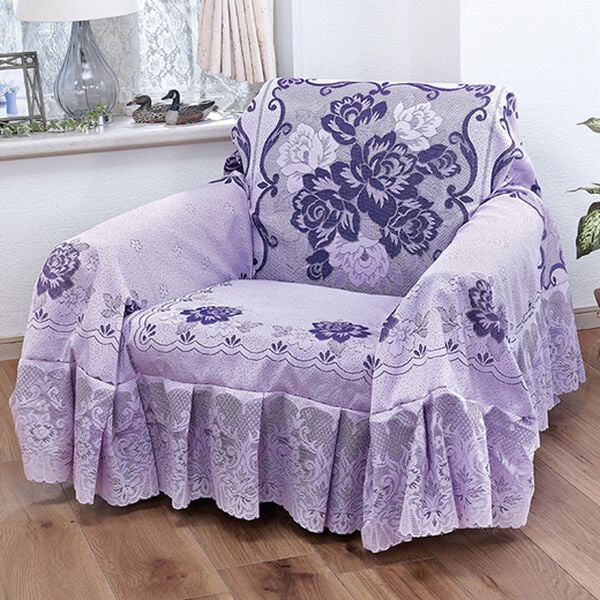 「日本製抗菌防臭加工カチオンレースソファカバー（ソファーカバー）」｜ラベンダー