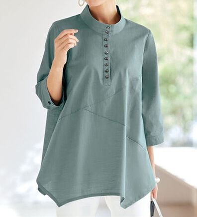 BELLUNA（ベルーナ）の「綿１００％スラブ素材スタンド衿切替ブラウス（ブラウス）」