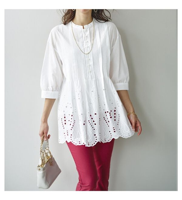 裾スカラップレース使いピンタックブラウス - ベルーナ【公式】 