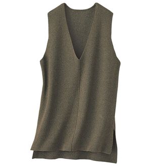 BELLUNA（ベルーナ）の「エコ素材シンプルロングニットベスト（ベスト）」｜モカ