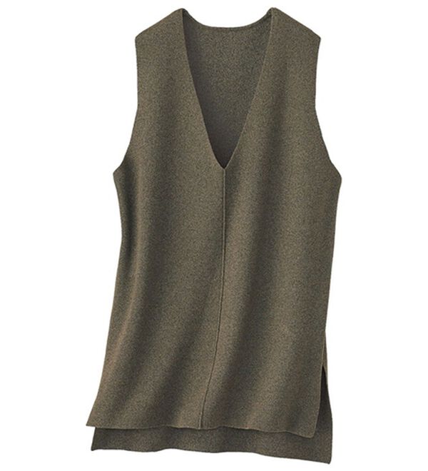 BELLUNA（ベルーナ）の「エコ素材シンプルロングニットベスト（ベスト）」｜モカ