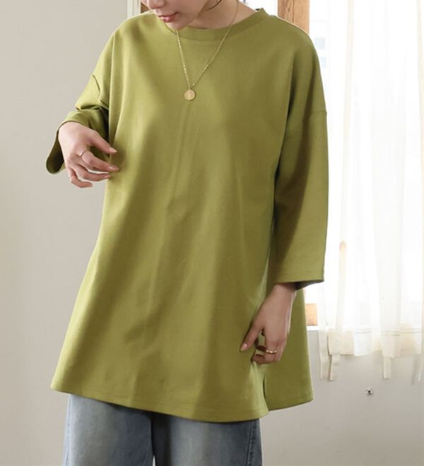 A HAPPY MARILYN（アハッピーマリリン）の「【Ｍ～８Ｌ】スウェット苦手さんも嬉しい！綿トレーナーライクビッグシルエットＴシャツ（Tシャツ）」｜ティーグリーン