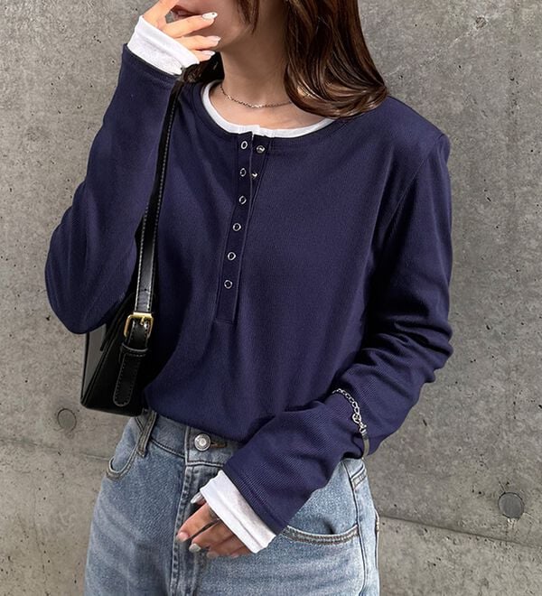 RANAN（ラナン）の「レイヤードヘンリーネックリブTシャツ（カットソー）」｜詳細画像