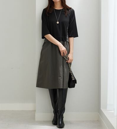 BELLUNA（ベルーナ）の「異素材切替ボタン使い配色ワンピース（その他ワンピース）」