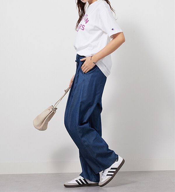 GeeRA（ジーラ）の「【接触冷感】穿いて感激！キレイ見えする楽ちんワイドデニムパンツ（ワイドパンツ・ガウチョ）」｜詳細画像