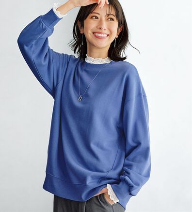 おしゃれ衿トレーナー 同サイズ2色組 着こなし簡単 ソフトな肌ざわり