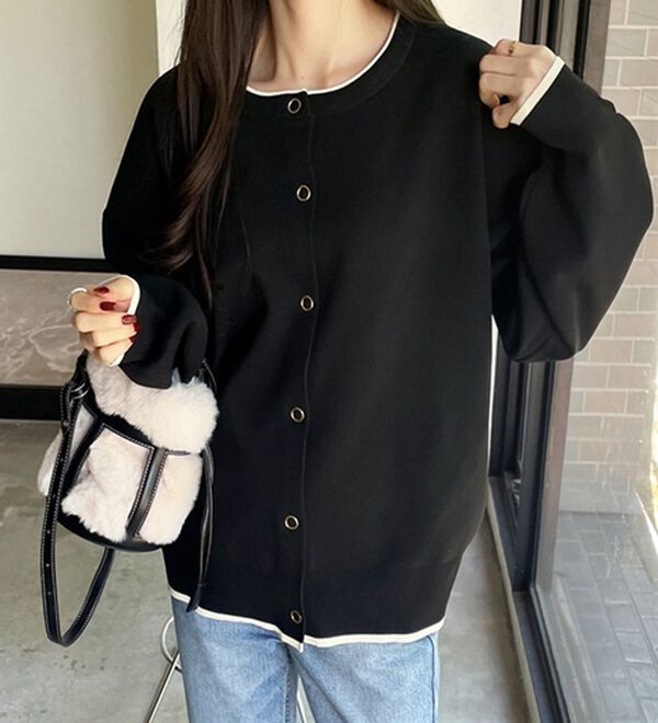 GeeRA（ジーラ）の「前後２ｗａｙ配色スポンディッシュカーディガン（ニットカーディガン）」｜詳細画像