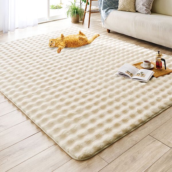 iellio（イエリオ）の「ぽこぽこボリュームファーラグ＜あったか・ラビットファー調・楕円・裏面滑りにくい加工付＞（ラグ）」｜アイボリー