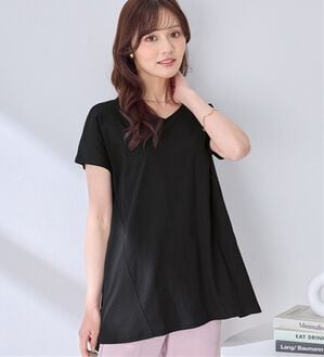 alotta（アロッタ）の「細見え叶う！ＡラインフレアチュニックＴシャツ（チュニック）」｜ブラック