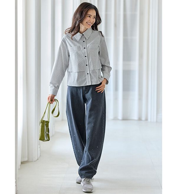 BELLUNA（ベルーナ）の「煌めきストーンカーブデニムパンツ（フルレングスパンツ）」｜詳細画像