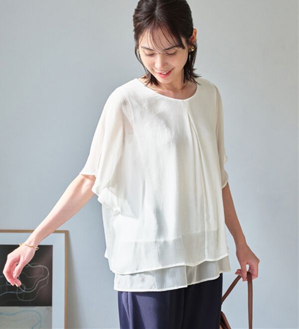 Viola e Viola（ヴィオラ エ ヴィオラ）の「【接触冷感】ひんやり涼しいタックデザインレイヤード風ブラウス（ブラウス）」｜詳細画像