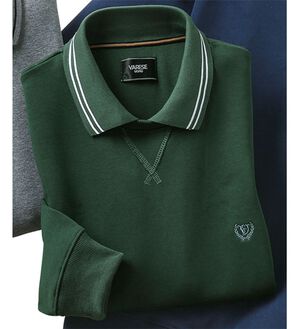 「重ね着いらずのポロ衿トレーナー（メンズトレーナー）」｜ダークグリーン