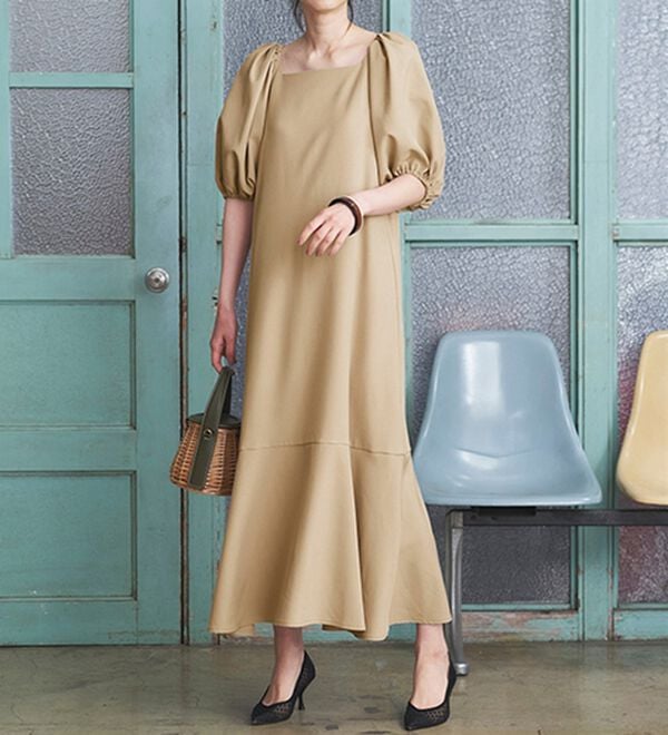 RANAN（ラナン）の「ひんやり！スクエアネックボリューム袖ワンピース（その他ワンピース）」｜詳細画像