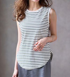 RANAN（ラナン）の「＜BC＞綿100％ひんやりタンクトップ（カットソー）」｜白系ボーダー