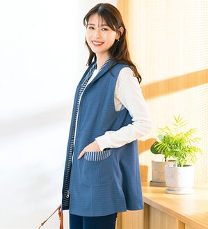 ルフラン（ルフラン）の「デニム調軽やかロングベスト（ベスト）」｜ブルー