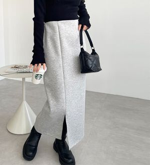 GeeRA（ジーラ）の「楽ちん！滑らか美ラインダンボールナロースカート（ロングスカート）」｜杢グレー