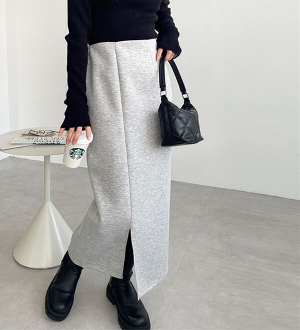 GeeRA（ジーラ）の「楽ちん！滑らか美ラインダンボールナロースカート（ロングスカート）」｜杢グレー