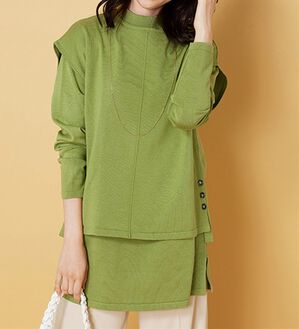 BELLUNA（ベルーナ）の「ベスト付ニットチュニックアンサンブル（アンサンブル）」｜ライムグリーン