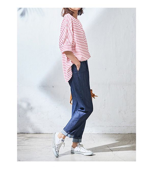 BELLUNA（ベルーナ）の「リップル素材ゆったりボーダープルオーバー（カットソー）」｜詳細画像