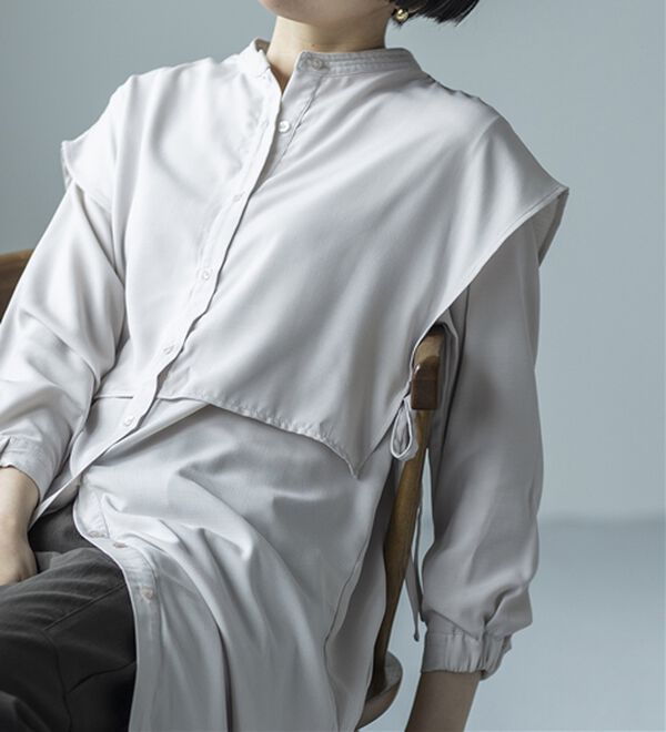 BELLUNA（ベルーナ）の「麻調素材レイヤード風ロングシャツ（シャツワンピース）」｜詳細画像