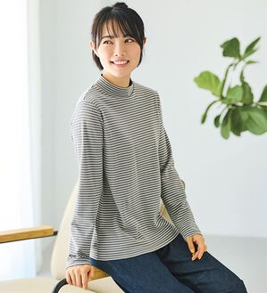 BELLUNA（ベルーナ）の「《ＨｕｇＲｅａｍコットン》裏起毛暖かハイネックプルオーバー（カットソー）」｜チャコール&times;ホワイト