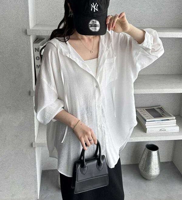 GeeRA（ジーラ）の「羽織にも◎フード付きオーバーサイズシャツ（シャツ）」｜詳細画像