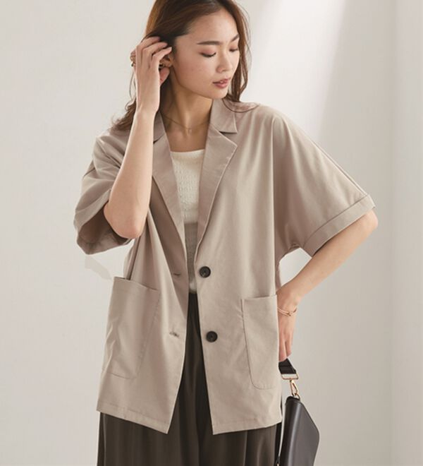 BELLUNA（ベルーナ）の「サラリ快適！ビンテージ調素材半袖テーラードジャケット（テーラードジャケット）」｜詳細画像
