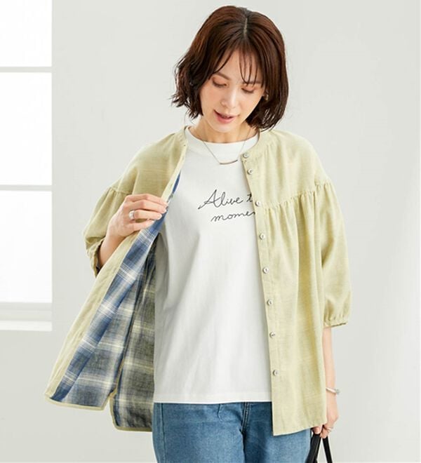 BELLUNA（ベルーナ）の「ダブルガーゼ素材切替デザインブラウス（ブラウス）」｜詳細画像