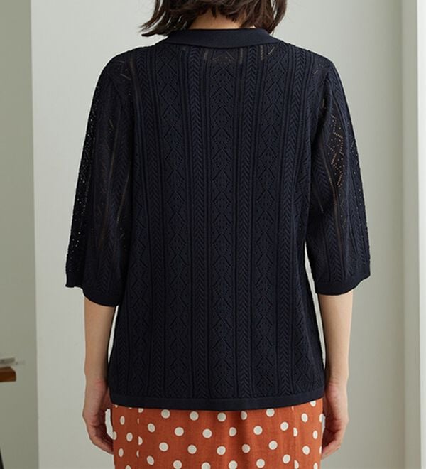 BELLUNA（ベルーナ）の「衿付き透かし編みニットカーディガン（ニットカーディガン）」｜詳細画像