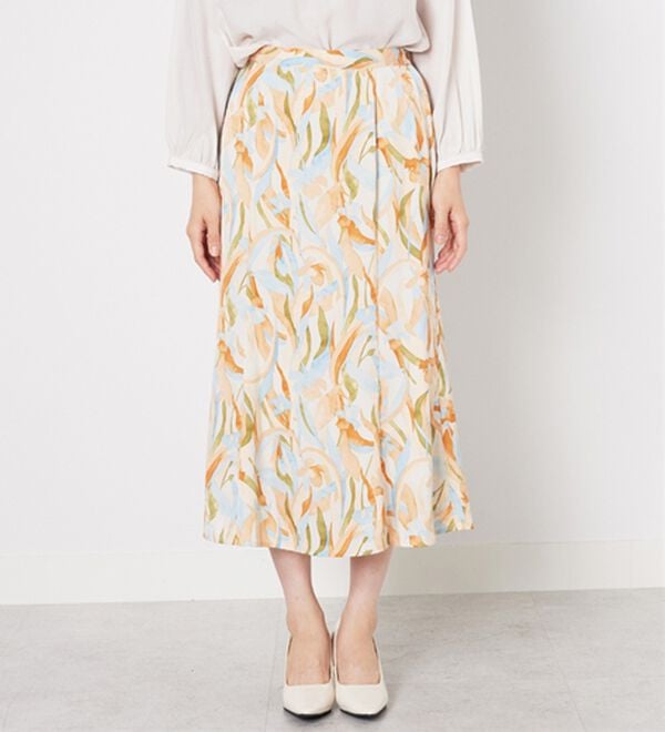 BELLUNA（ベルーナ）の「艶やかプリント切替フレアースカート（ロングスカート）」｜詳細画像