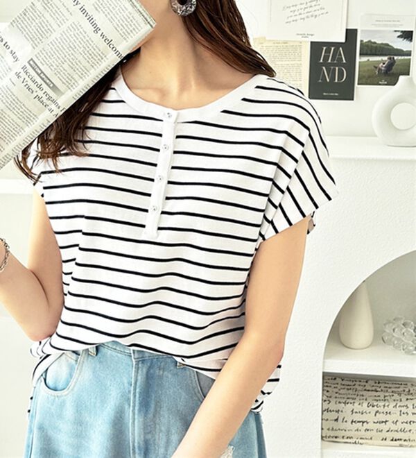 GeeRA（ジーラ）の「綿１００％前後２ＷＡＹシルケットフレンチスリーブカットソー（Tシャツ）」｜詳細画像