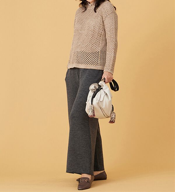 BELLUNA（ベルーナ）の「ウエスト楽々！キレイ見えワイドパンツ（ワイドパンツ・ガウチョ）」｜詳細画像