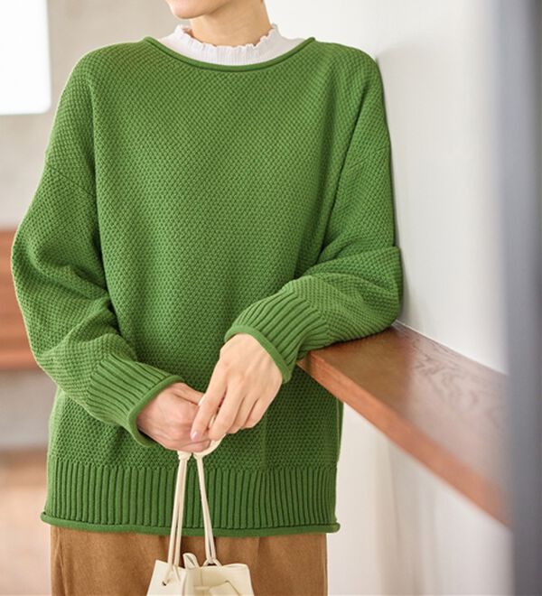 Viola e Viola（ヴィオラ エ ヴィオラ）の「【静電気防止】綿１００％鹿の子編みゆるニット（ニット・セーター）」｜詳細画像