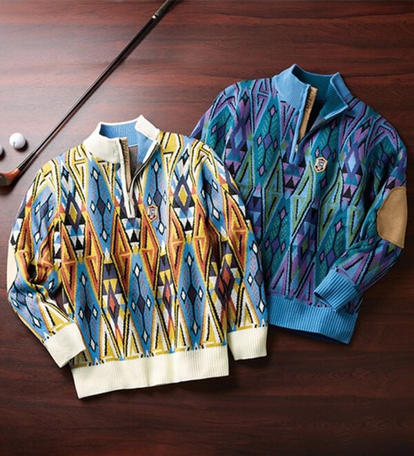 「＜フィッチェ　ゴルフ＞スエード使いハーフジップセーター（メンズニット・セーター）」｜詳細画像