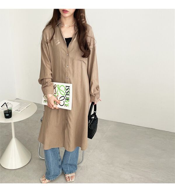 GeeRA（ジーラ）の「スリット入りロングシャツワンピース（シャツワンピース）」｜詳細画像