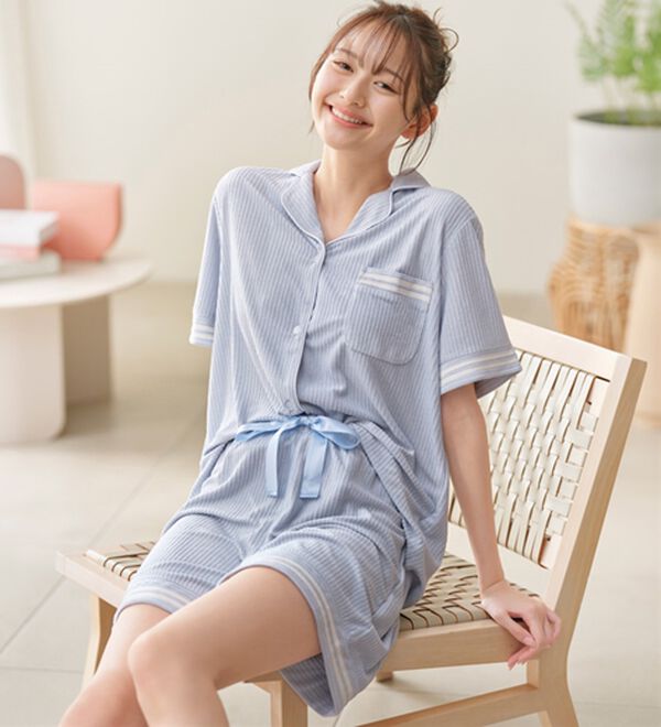 YU'NOW（ユナウ）の「【上下２点セット】ひんやりとろけるリブパイルシャツパジャマ（パジャマ・ルームウェア）」｜詳細画像