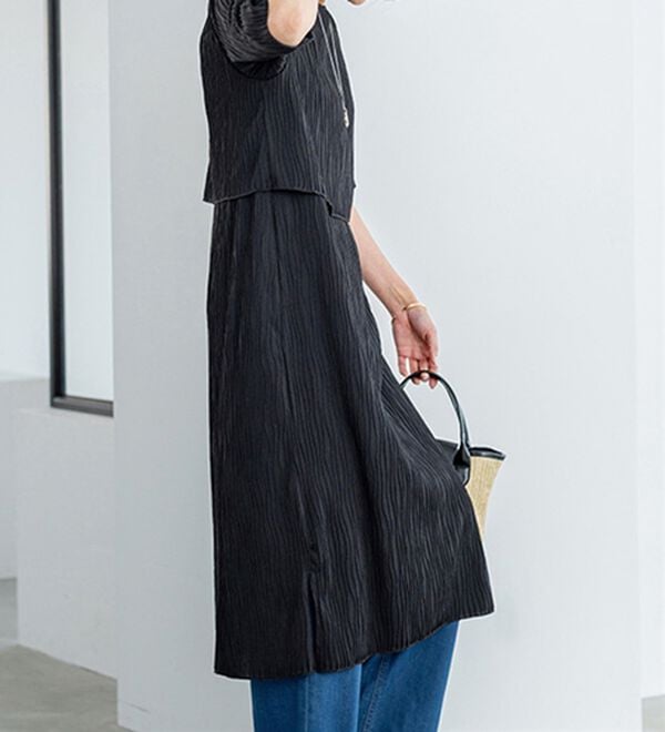 BELLUNA（ベルーナ）の「波柄ジャカード重ね着風ワンピース（その他ワンピース）」｜詳細画像